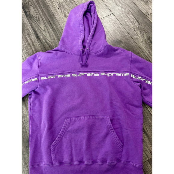 Supreme Hooded Violet Text Stripe Sweatshirt Size Small Resellin for $390-590 - Picture 1 of 9